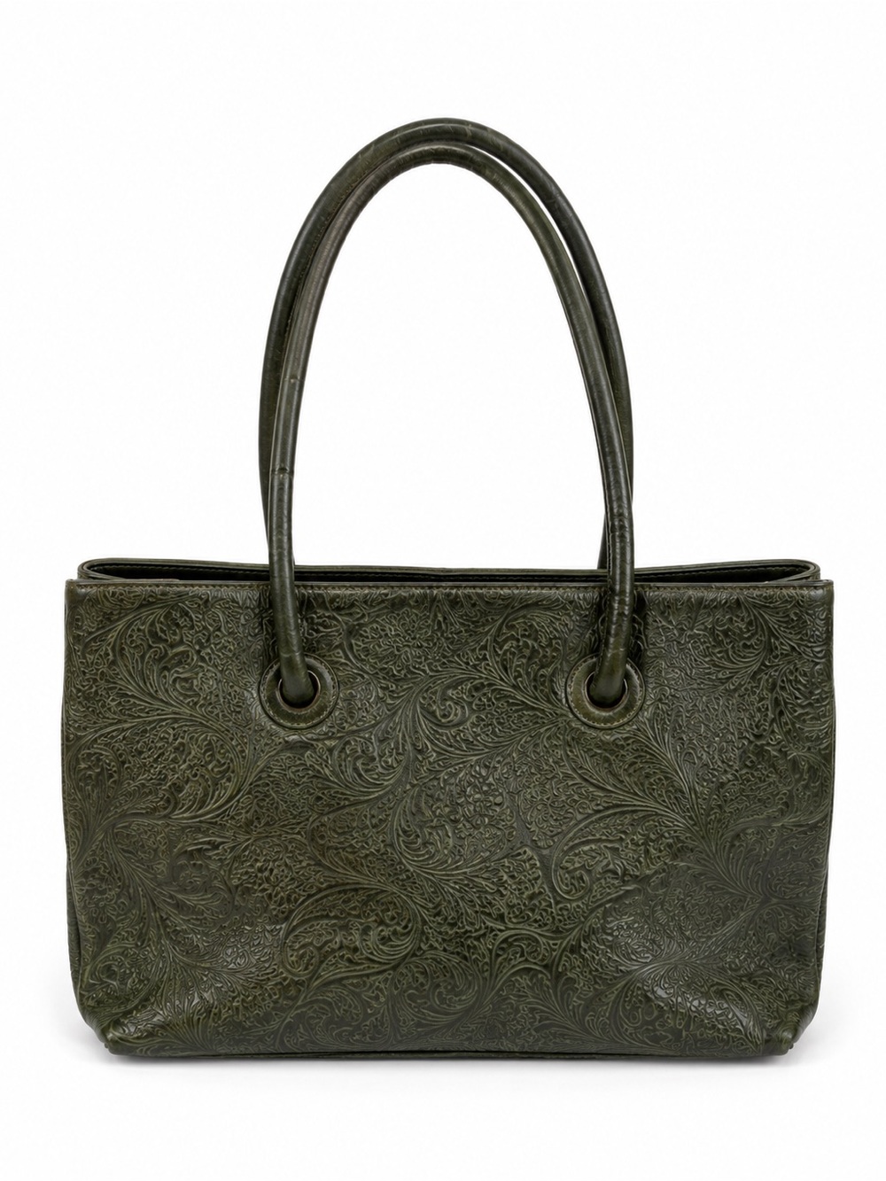 Biacci Green Embossed Leather Tote Bag Shoulder Bag Vintage Y2K